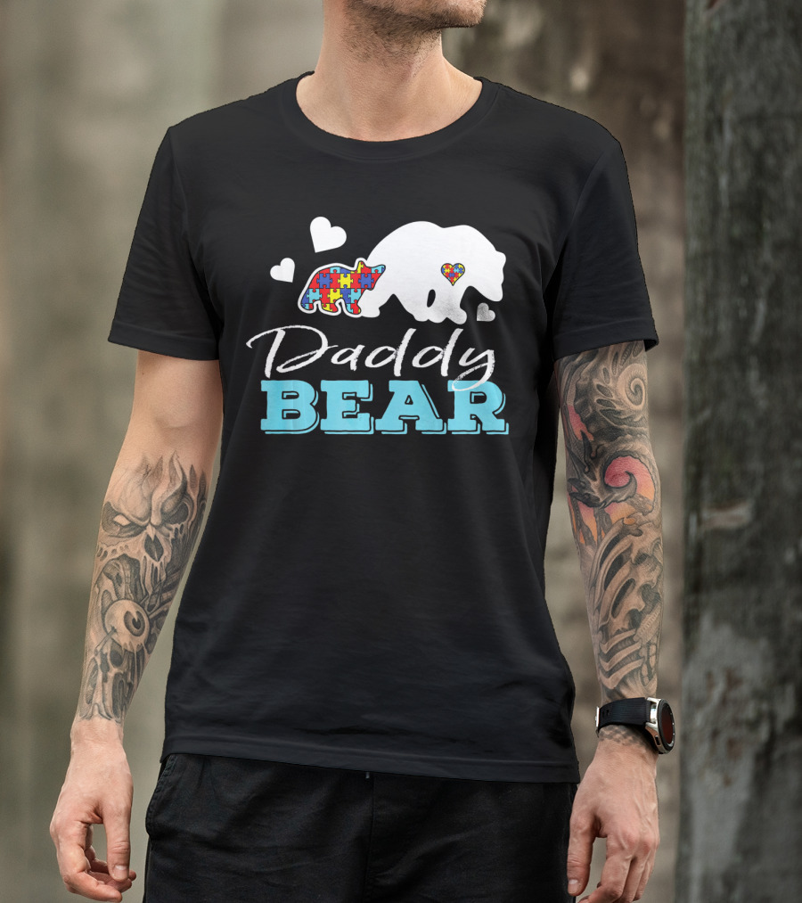 Daddy Bear Puzzle Heart Autism Awareness T-Shirt