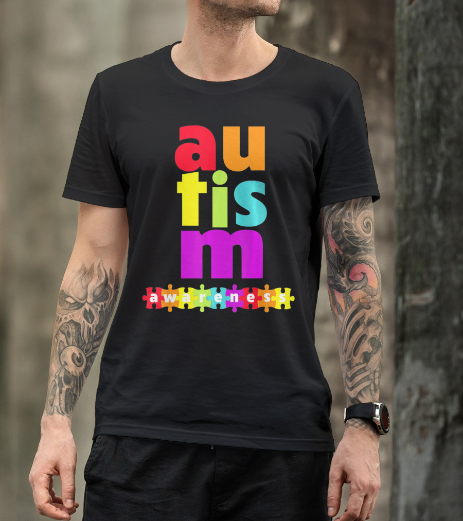 Autism Awareness Rainbow Puzzle Piece Autism Awareness T-Shirt