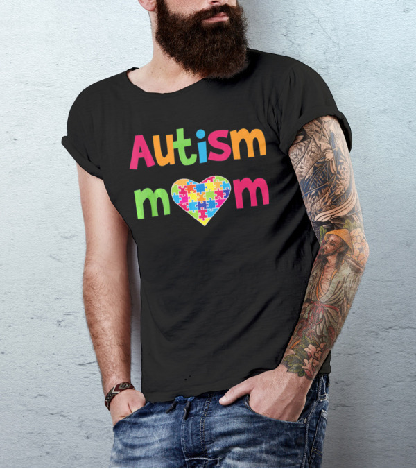Autism Mom Heart Puzzle Autistic Awareness T-Shirt