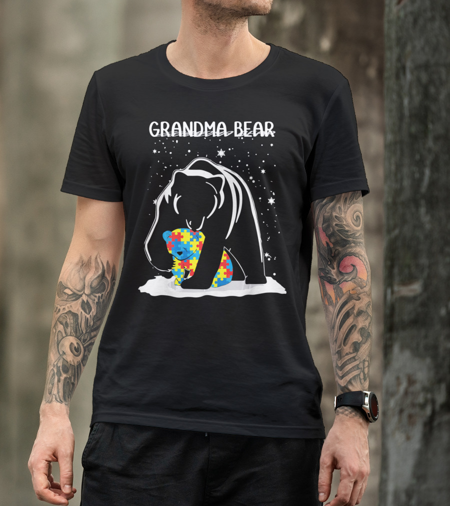 Grandma Bear With Puzzle Piece Bear For Autism Awareness T-Shirt
