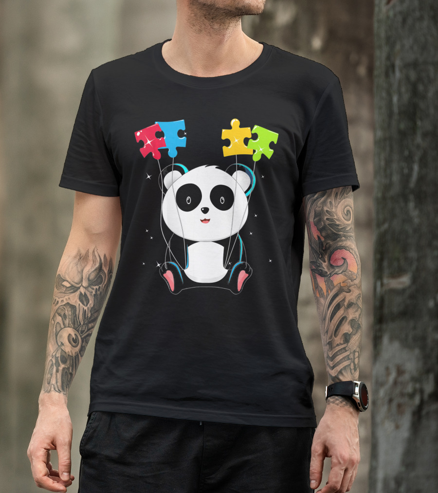 Autism Awareness Cute Panda With Colorful Puzzle Balloons T-Shirt