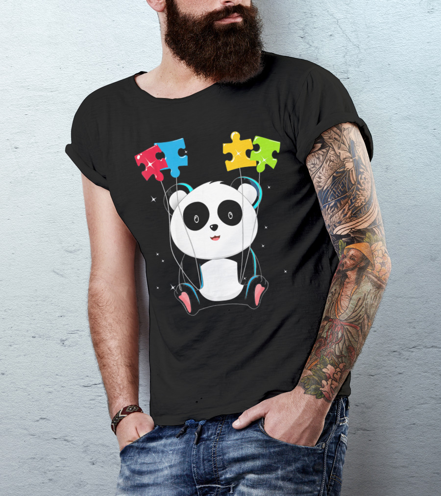 Autism Awareness Cute Panda With Colorful Puzzle Balloons T-Shirt