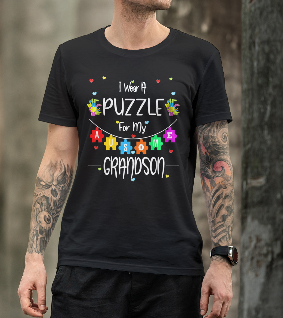 I Wear A Puzzle For My Ausome Grandson T-Shirt