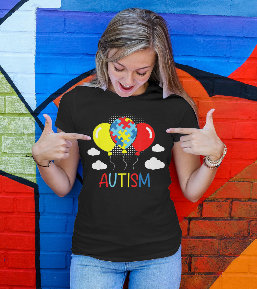 Autism Awareness Balloons Puzzle Clouds T-Shirt