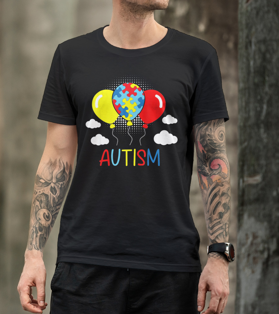 Autism Awareness Balloons Puzzle Clouds T-Shirt