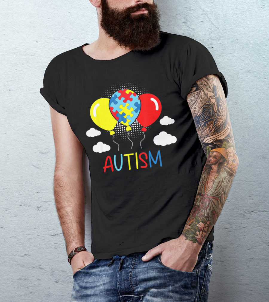 Autism Awareness Balloons Puzzle Clouds T-Shirt