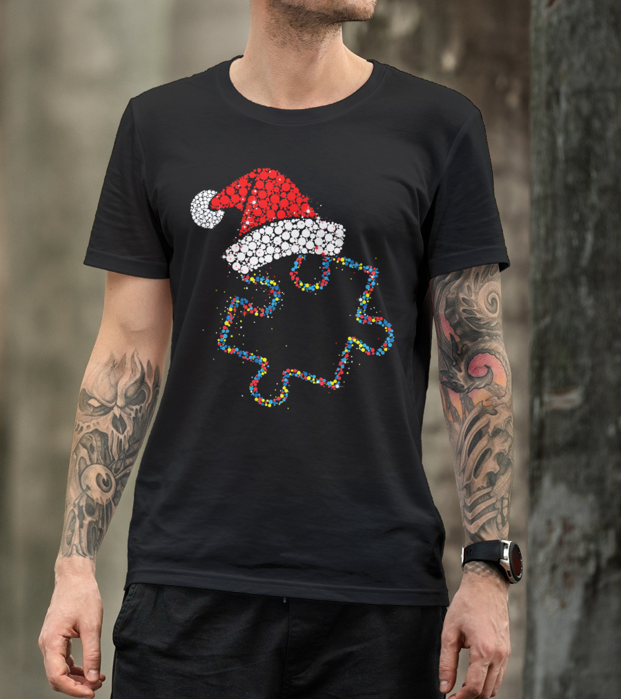 Puzzle Santa Merry Christmas Autism Awareness T-Shirt