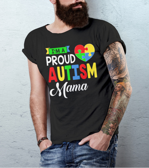 I'M A Proud Autism Mama Puzzle Heart Mamasaurus T-Shirt