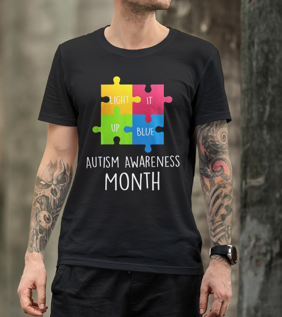 Light It Up Blue Autism Awareness Month Puzzle Piece T-Shirt