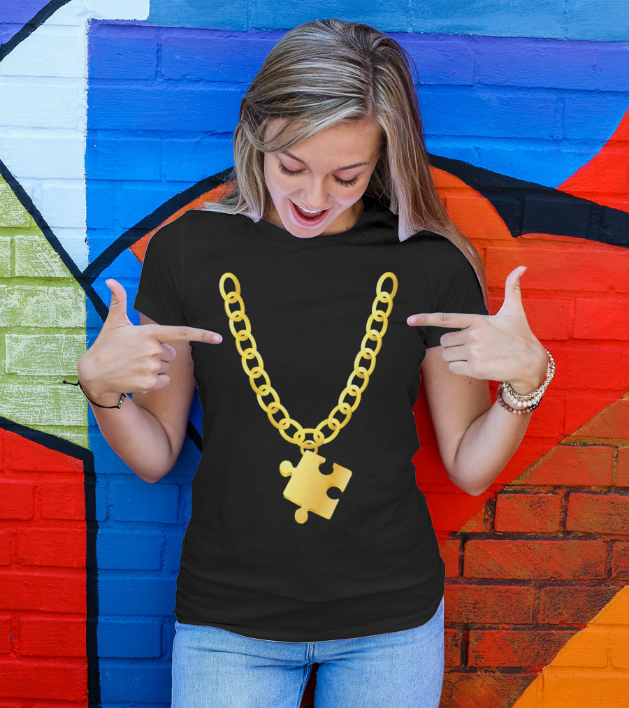 Original Autism Awareness Gold Puzzle Necklace T-Shirt