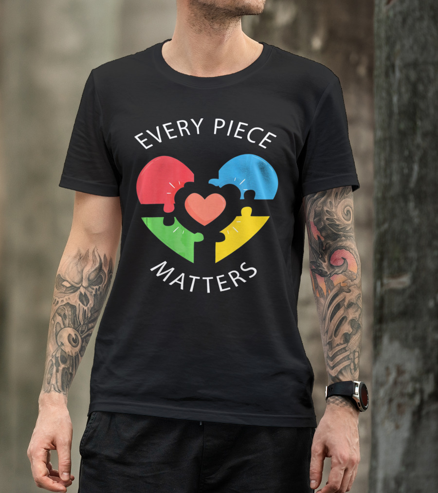 Every Piece Matters Puzzle Heart Colors Autism Awareness T-Shirt