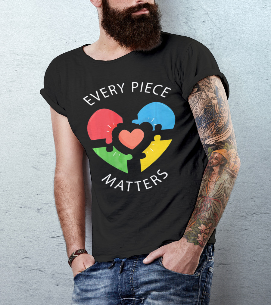 Every Piece Matters Puzzle Heart Colors Autism Awareness T-Shirt