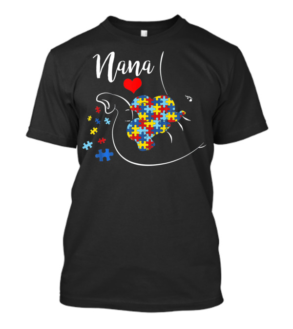 Nana Elephant Puzzle Heart Autism Awareness T-Shirt