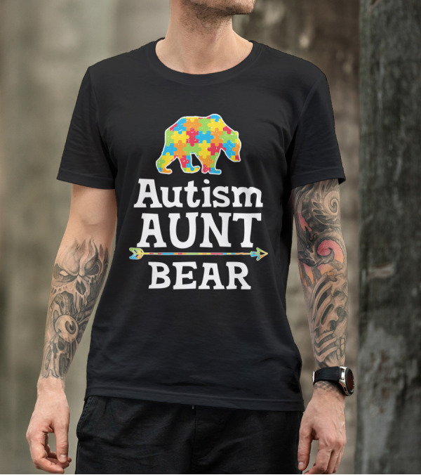 Autism Awareness Aunt Bear Puzzle Pattern Arrow T-Shirt