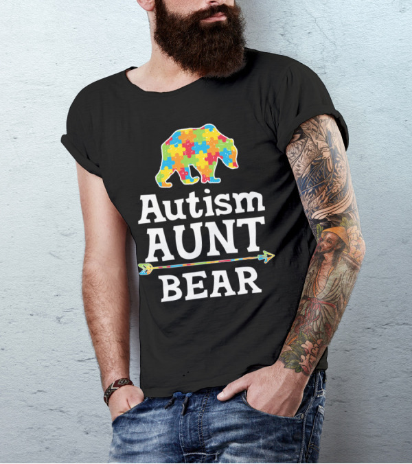 Autism Awareness Aunt Bear Puzzle Pattern Arrow T-Shirt