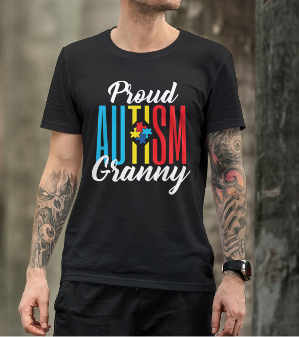 Proud Autism Granny With Colorful Puzzle Awareness T-Shirt