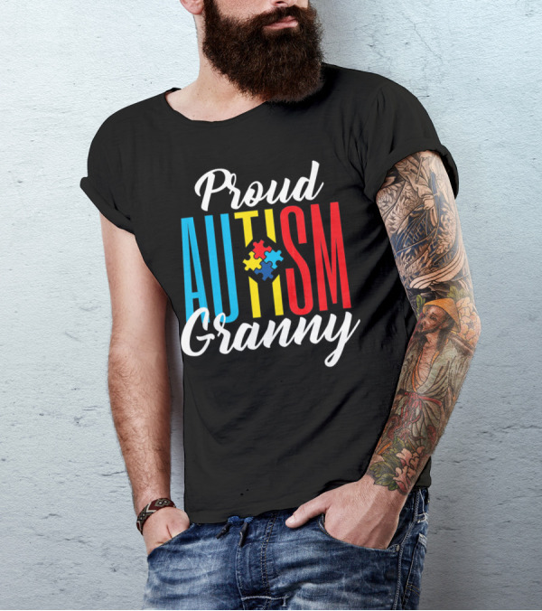 Proud Autism Granny With Colorful Puzzle Awareness T-Shirt