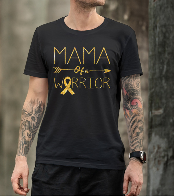 MAMA Of A Warrior Golden Ribbon Childhood Cancer Awareness T-Shirt