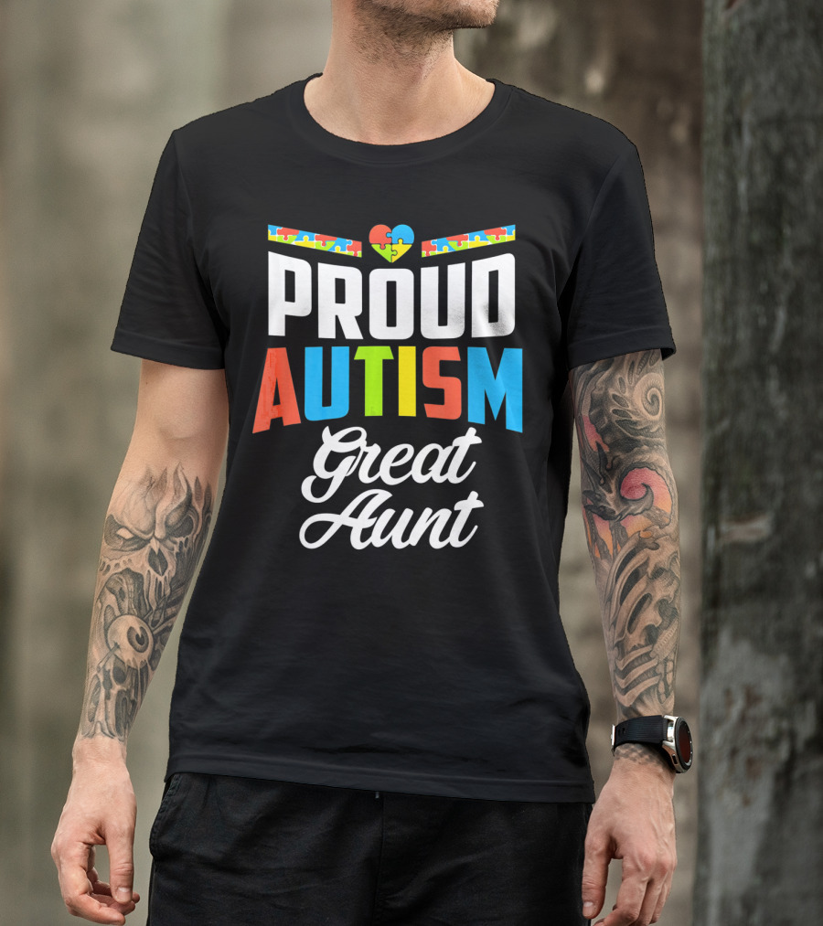 Proud Autism Great Aunt Puzzle Heart Awareness Support T-Shirt