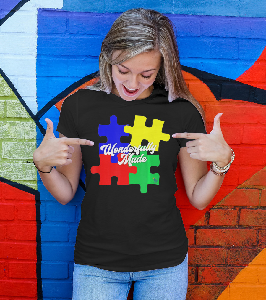 Wonderfully Made Autism Awareness Puzzle Pieces T-Shirt
