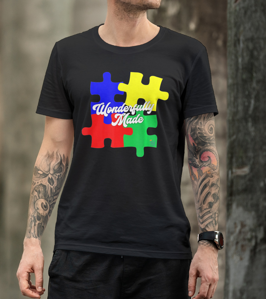 Wonderfully Made Autism Awareness Puzzle Pieces T-Shirt