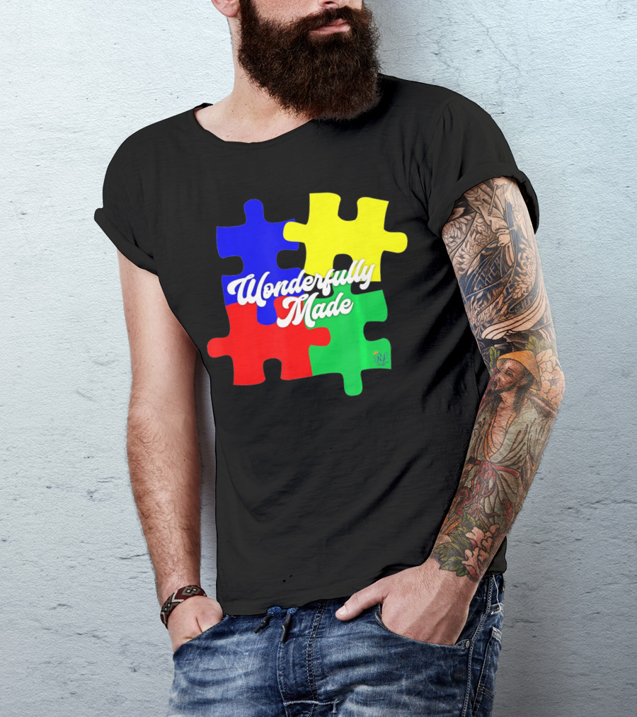 Wonderfully Made Autism Awareness Puzzle Pieces T-Shirt