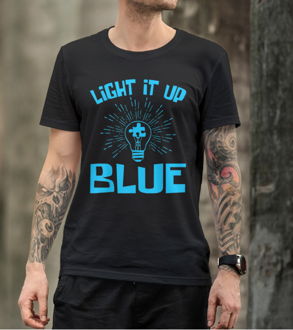 Light It Up Blue Autism Awareness Puzzle Bulb T-Shirt