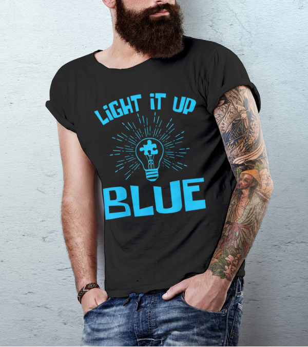 Light It Up Blue Autism Awareness Puzzle Bulb T-Shirt