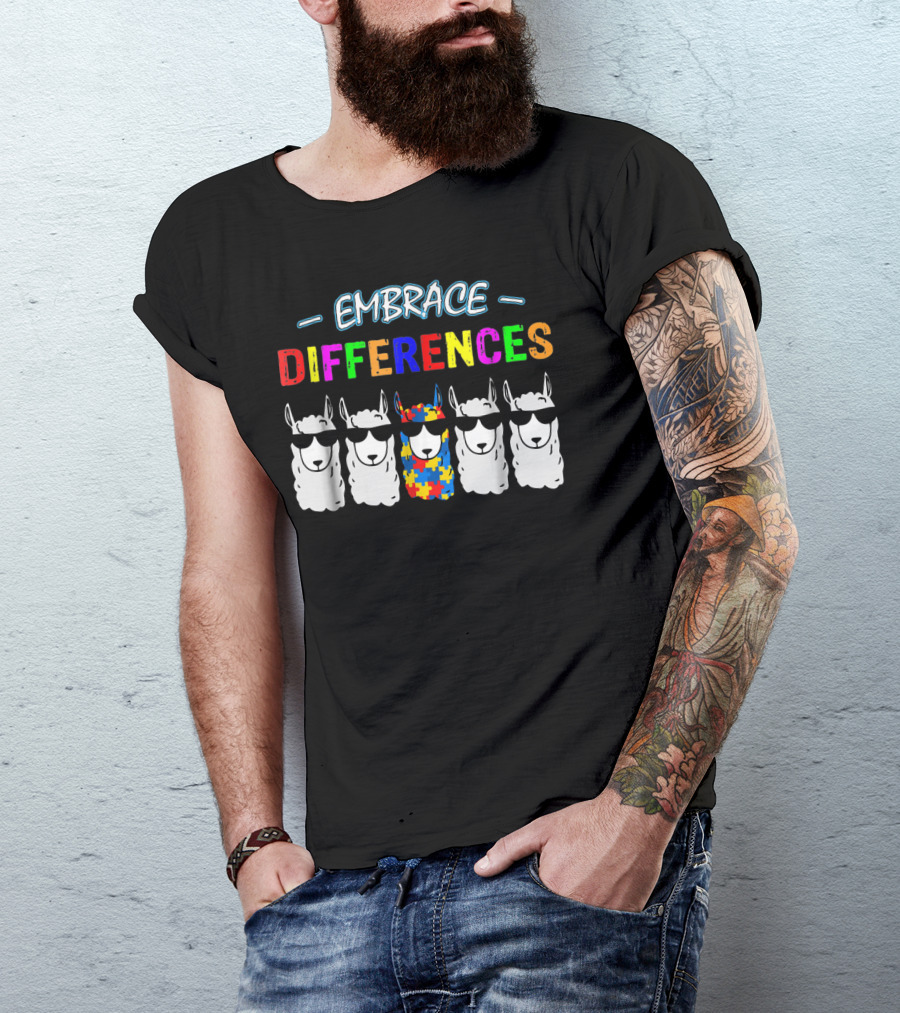 Embrace Differences Llama Autism Awareness Puzzle T-Shirt