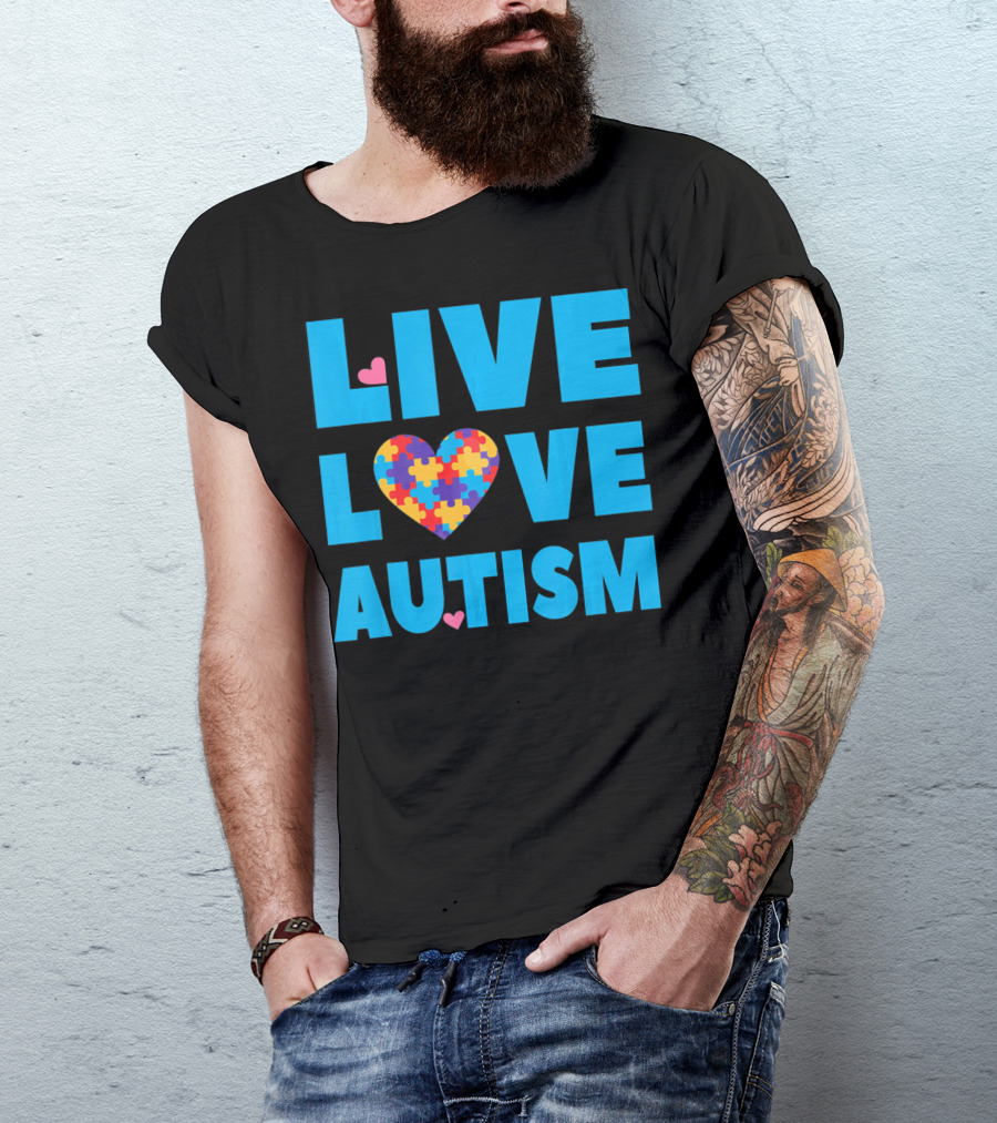 Live Love Autism Autism Mom Awareness Puzzle Heart T-Shirt