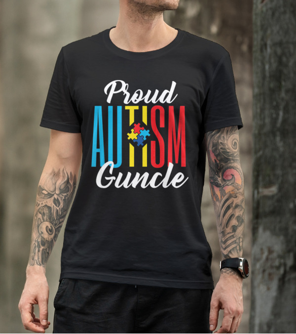 Proud Autism Guncle Puzzle Piece Awareness Support T-Shirt
