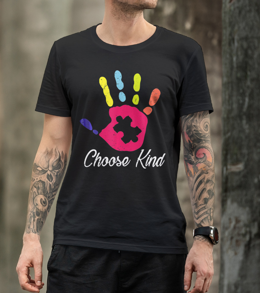 Choose Kind Colorful Hand Autism Puzzle Piece T-Shirt