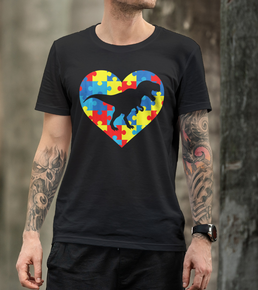 Autism Rex Heart Puzzle Dinosaur Awareness T-Shirt