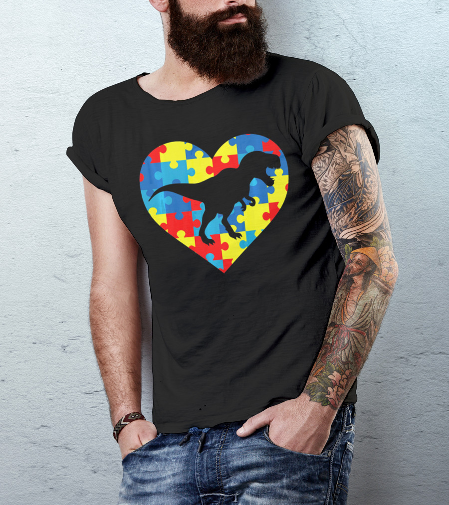 Autism Rex Heart Puzzle Dinosaur Awareness T-Shirt