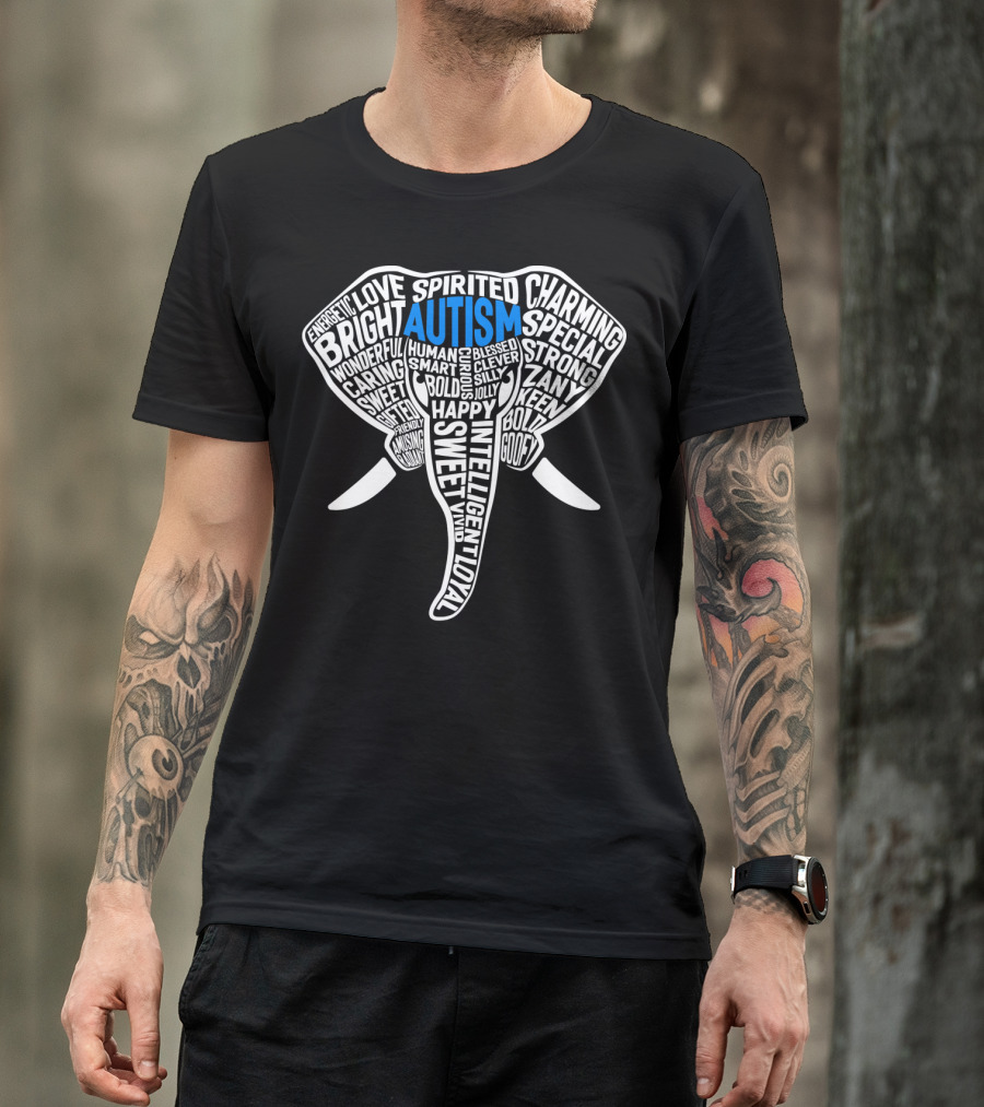 Autism Elephant Words Happy Sweet Bright Spirited Special T-Shirt