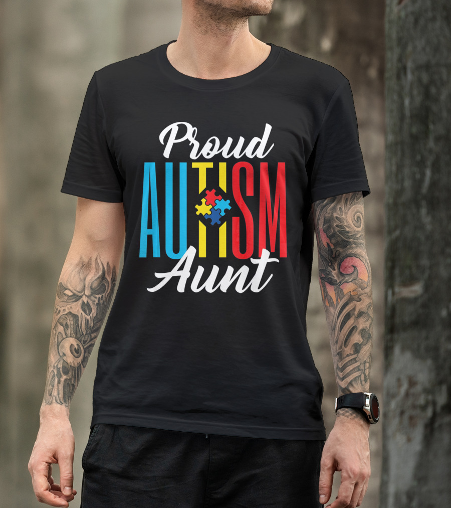 Proud Autism Aunt Puzzle Piece Awareness T-Shirt