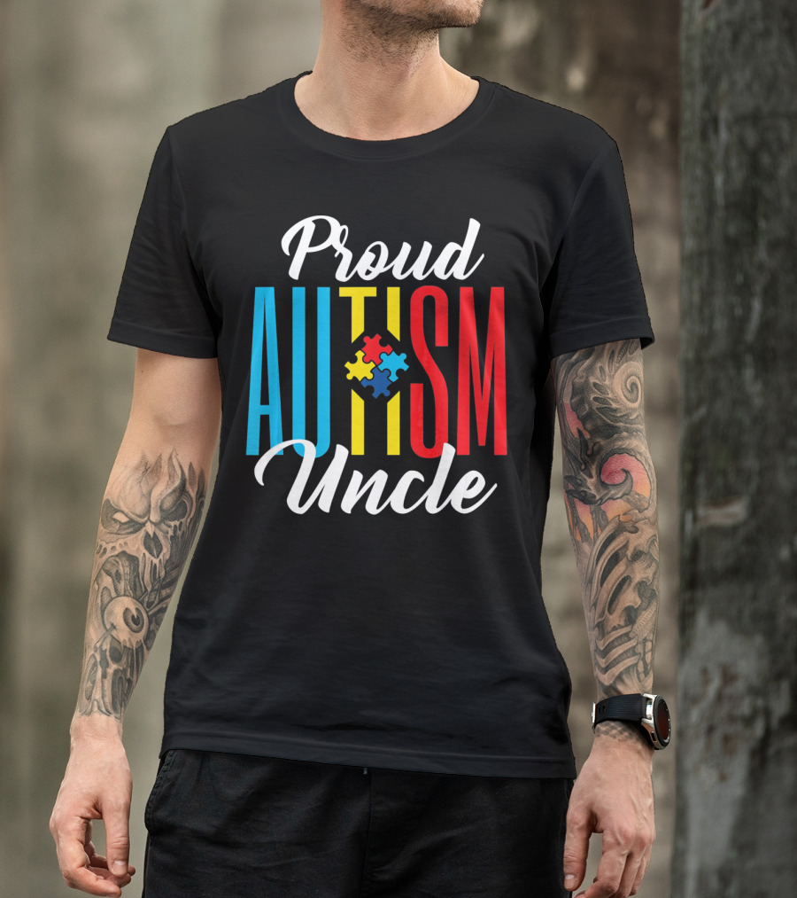 Proud Autism Uncle Puzzle Piece Awareness Support T-Shirt