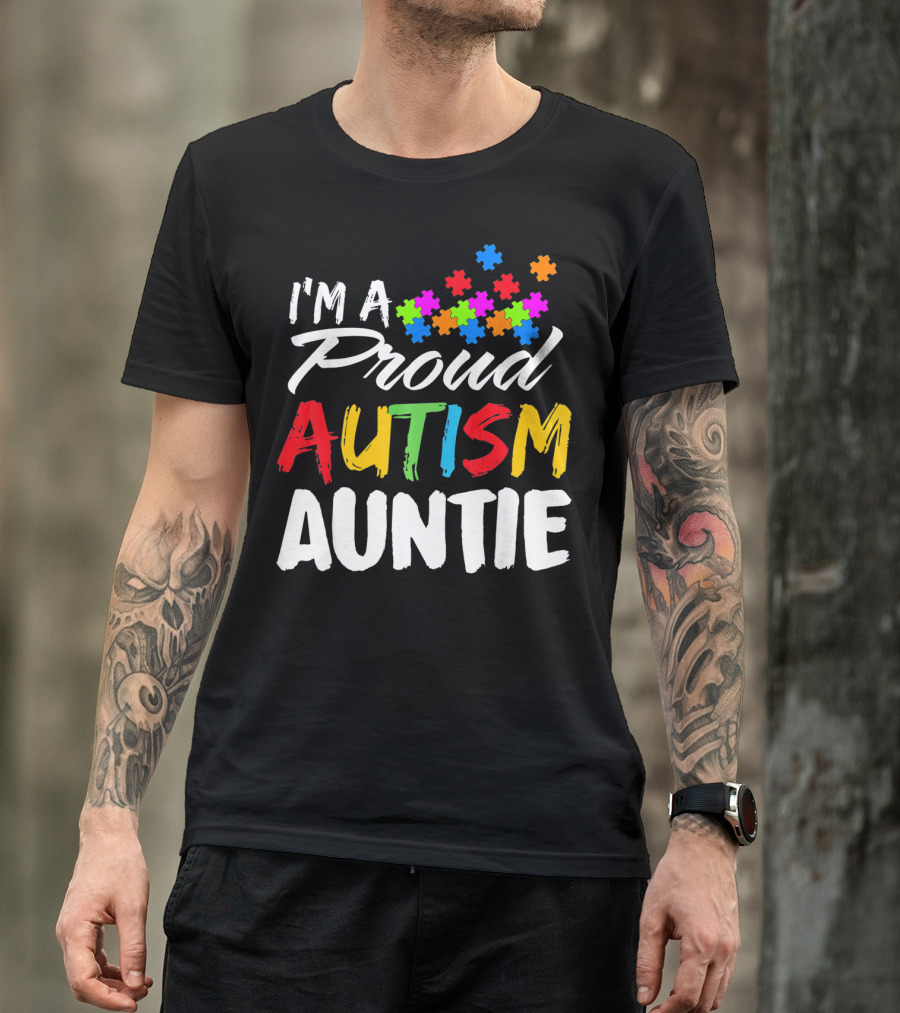 I'm A Proud Autism Auntie Puzzle Piece Colors T-Shirt