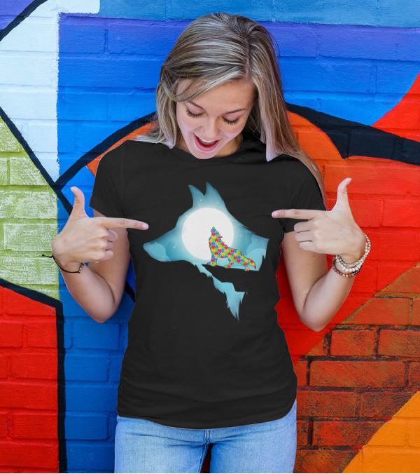 Wolf Wolf Autism Autism Awar Puzzle Wolf Moon T-Shirt