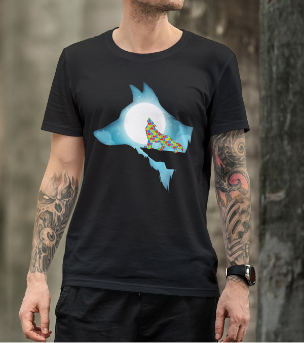 Wolf Wolf Autism Autism Awar Puzzle Wolf Moon T-Shirt