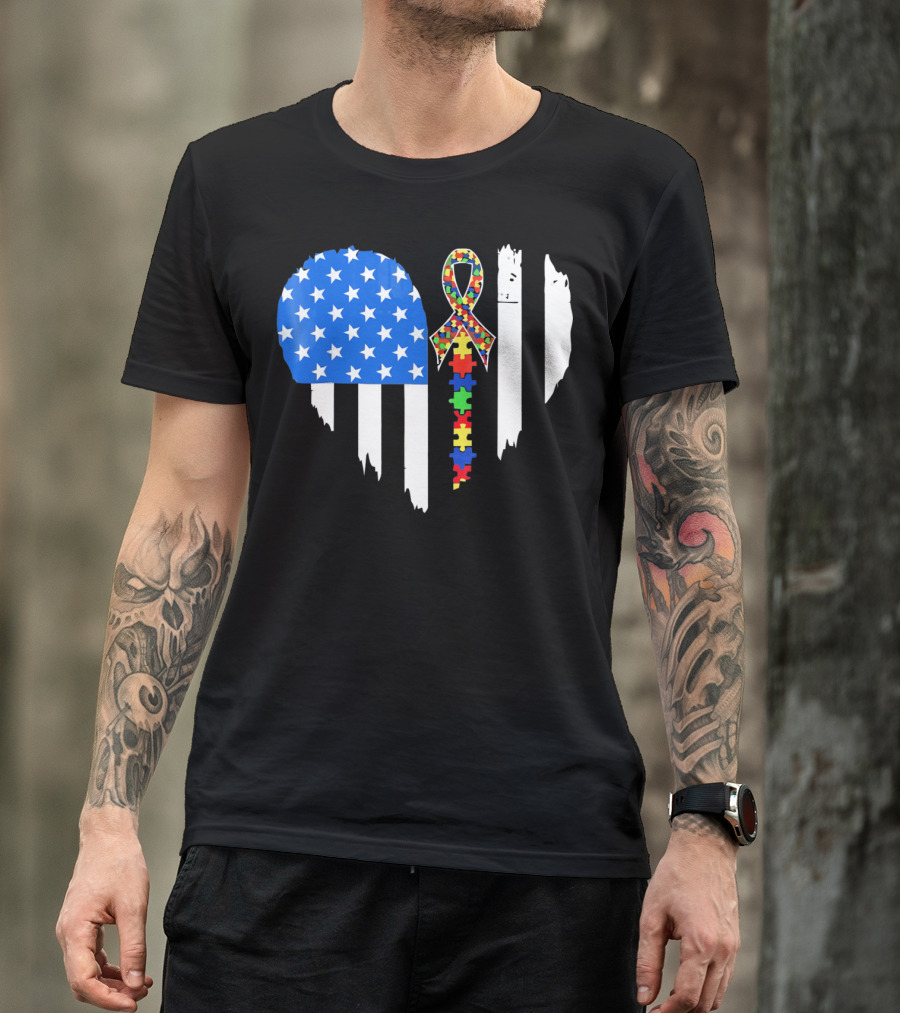 Autism Awareness Heart Shaped Flag With Puzzle Ribbon Be A Better Life T-Shirt