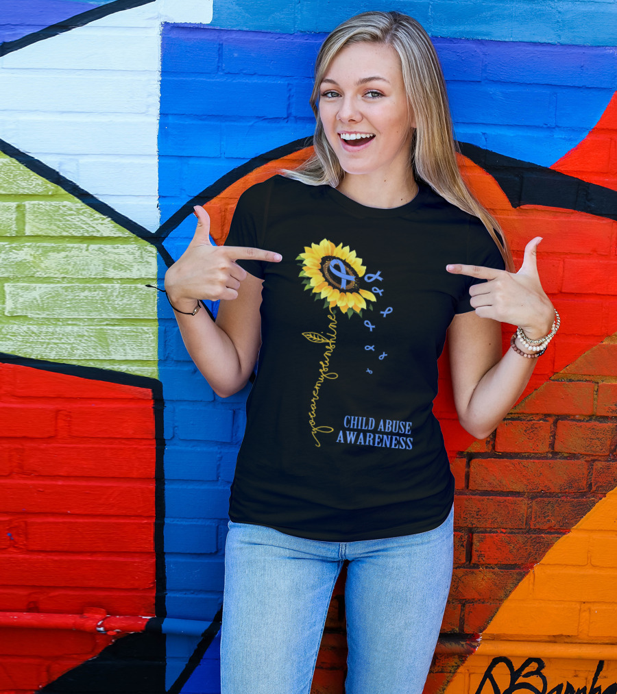 Youaremysunshine Child Abuse Awareness Sunflower Blue T-Shirt