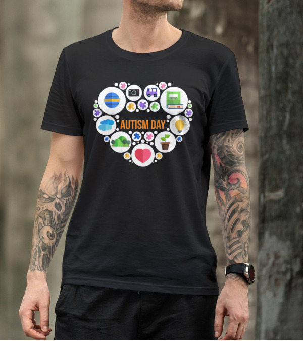 Autism Day Heart Icons Puzzle Pieces Awareness T-Shirt