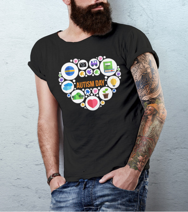 Autism Day Heart Icons Puzzle Pieces Awareness T-Shirt