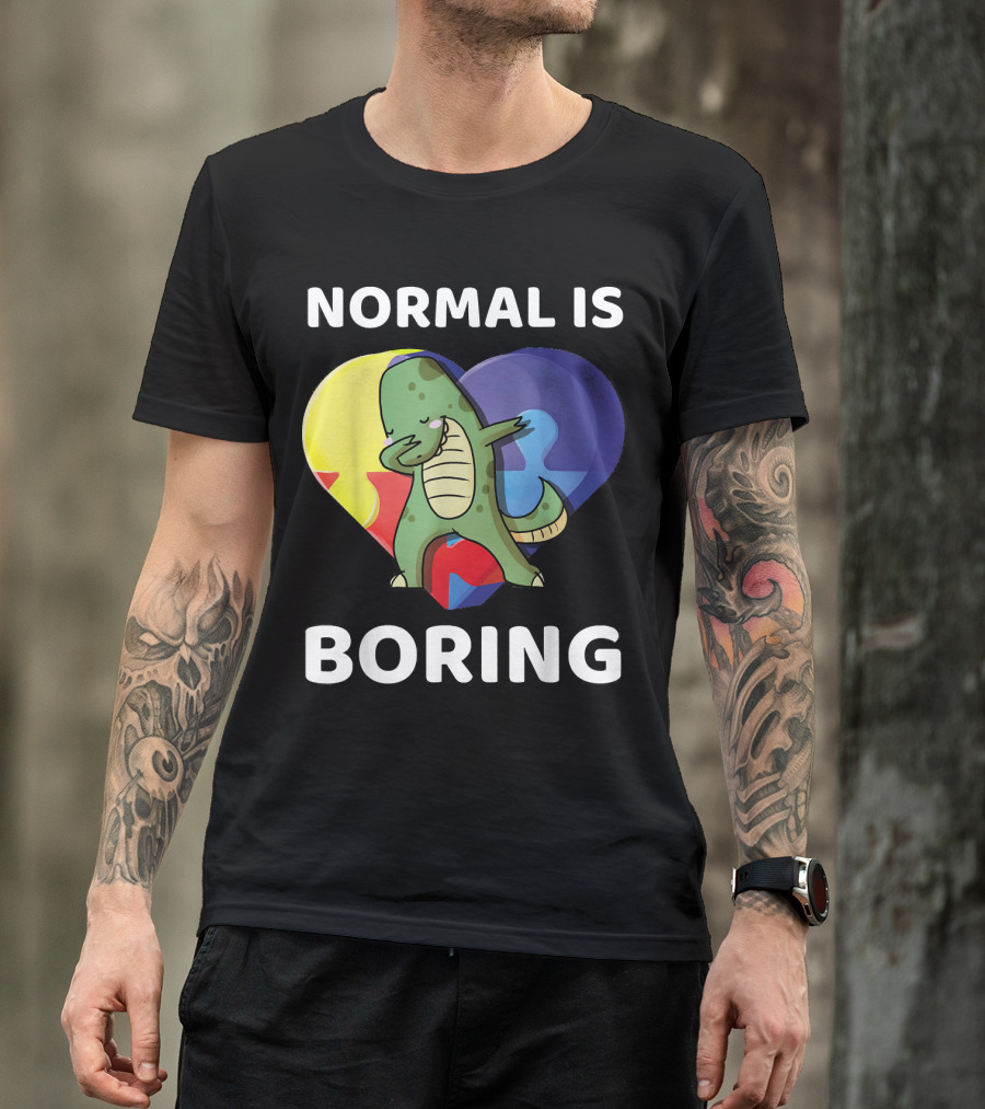 Normal Is Boring Dinosaur Heart Puzzle Autism Awareness T-Shirt