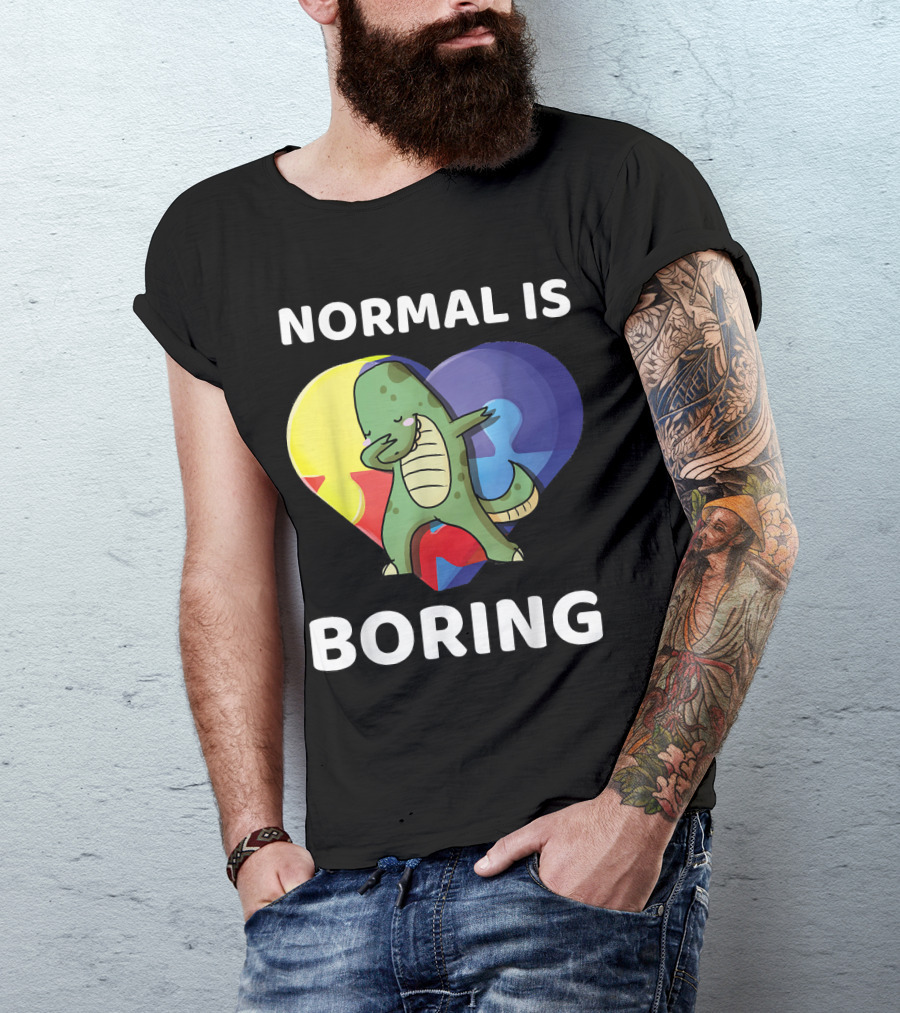 Normal Is Boring Dinosaur Heart Puzzle Autism Awareness T-Shirt