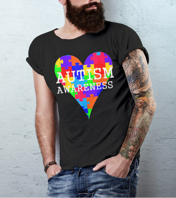 AUTISM AWARENESS PUZZLE HEART RAINBOW T-Shirt