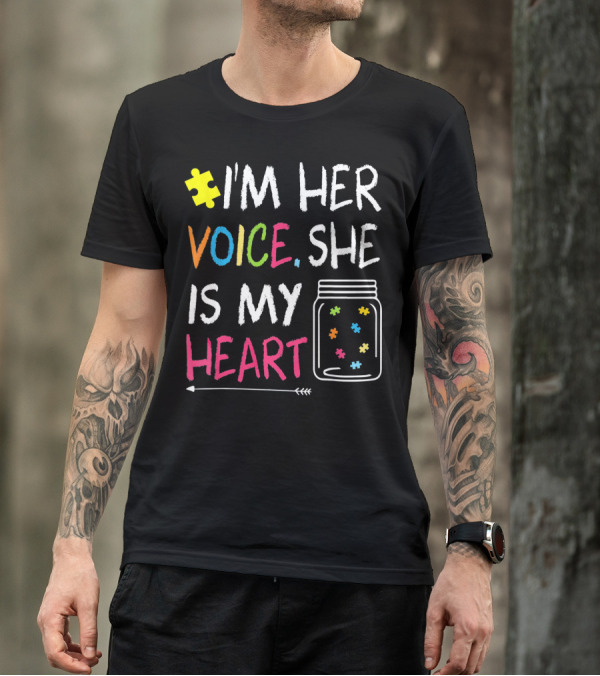 I'm Her Voice She Is My Heart Autism Puzzle Jar T-Shirt