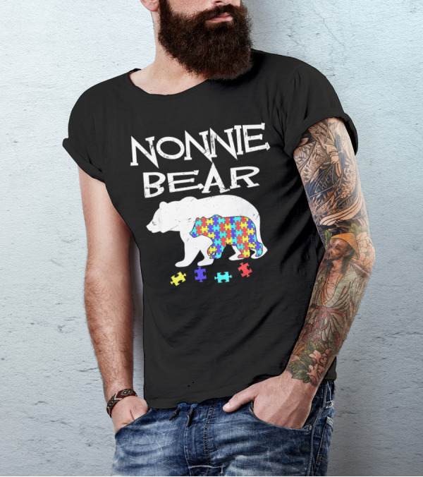 Nonnie Bear Autism Awareness Puzzle Bear T-Shirt