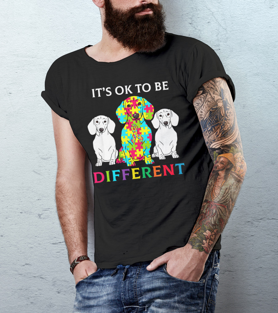 IT'S OK TO BE DIFFERENT DACHSHUND DOG AUTISM PUZZLE COLORFUL T-Shirt